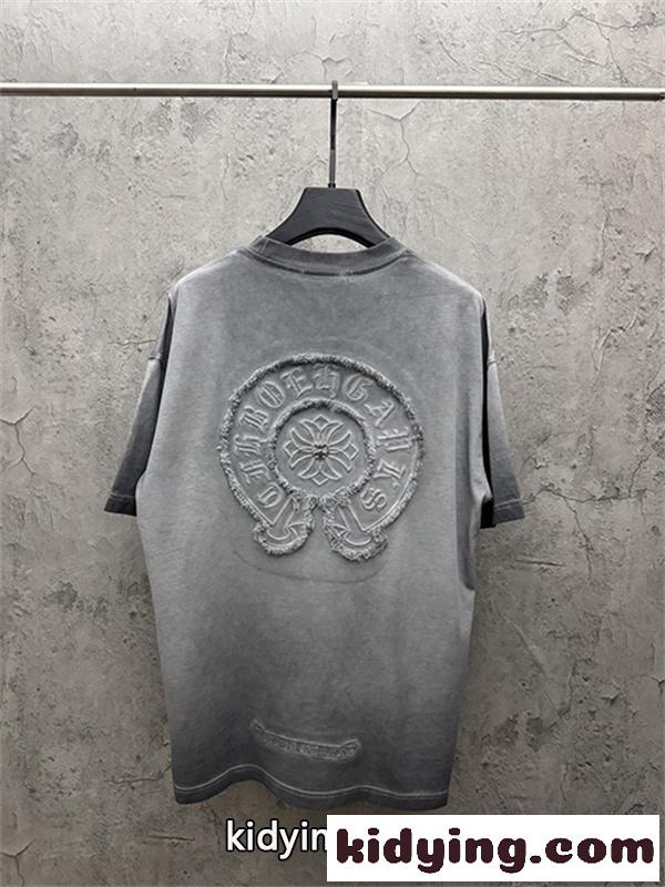 ピンク 半袖カットソー Chrome Hearts クロムハーツ コピー トーンロゴ ワンポイント刺繍風 ウォッシュ加工 丸首 カジュアルトップス-6
