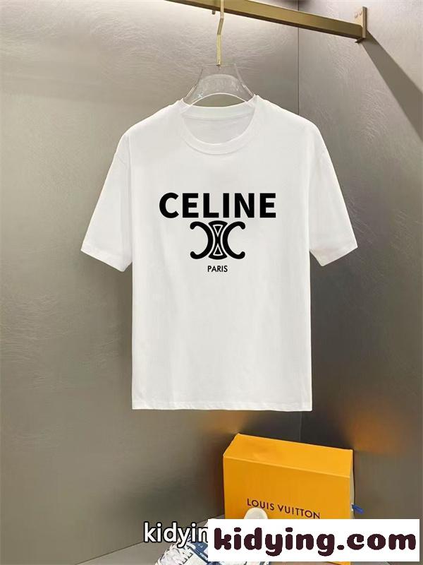 半袖 ロゴプリント CELINE クルーネック ブラック ホワイト メンズ レディース ユニセックス カジュアル 春夏 人気 セリーヌ コピー Tシャツ-1