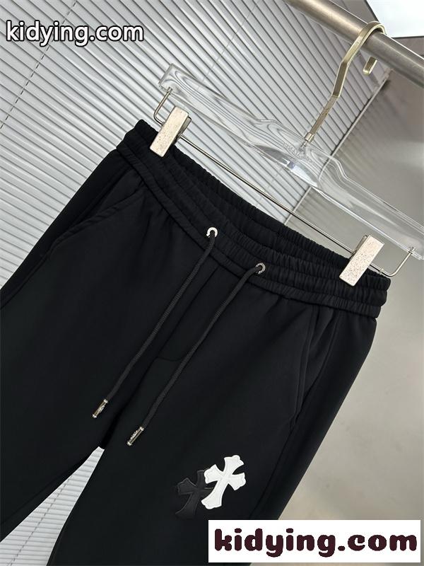 ブラック イージーパンツ Chrome Hearts ダブルクロスワッペン クロムハーツ コピー ドローコードウエスト サイドポケット ジョガーシルエット-1