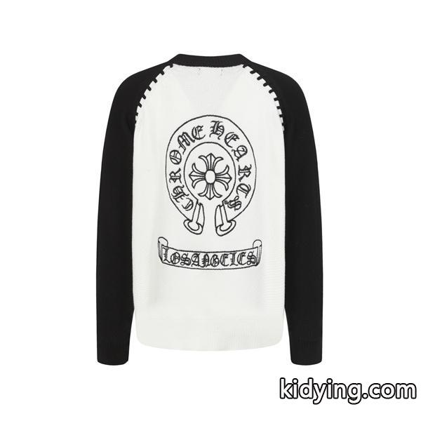 限定感漂う ホワイト × ブラック 本格派ロゴ 2025秋冬コーデ注目 クロムハーツ 偽物 Chrome Hearts ニットセーター-0