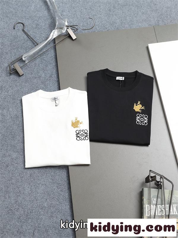 人气上昇 ブラック 刺繍 モードストリート 半袖Tシャツ LOEWE ロエベ コピー-8