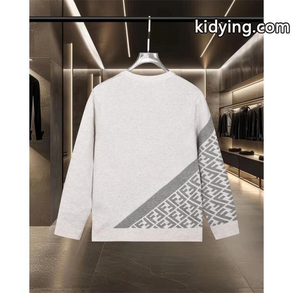ニット FENDI フェンディ コピー メンズ 切替デザイン FF柄 ライトグレー  秋冬-1