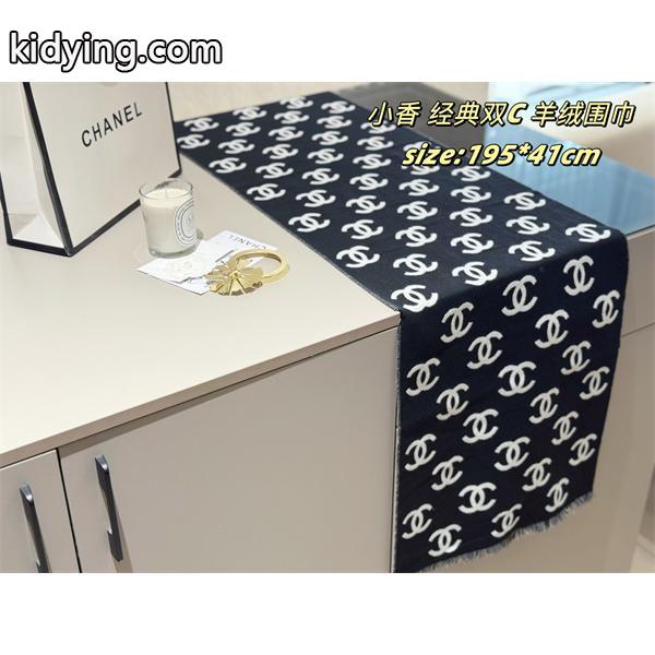 CHANEL シャネル 2025秋冬新作 经典ダブルC柄 カシミヤ混ウールマフラー ブラック×ホワイト 高級感抜群-5