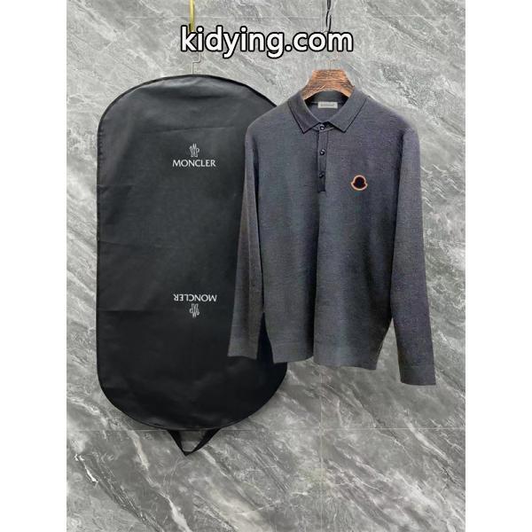 MONCLER ブラック / グレー セーター POLO オレンジ 上質 円形 ロゴ 2025秋冬高級 モンクレール スーパーコピー-1