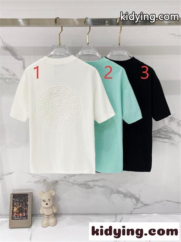 クルーネック クロムハーツ コピー 半袖Tシャツ Chrome Hearts 3カラー ワンポイントデザイン ホワイト ミント ブラック-8