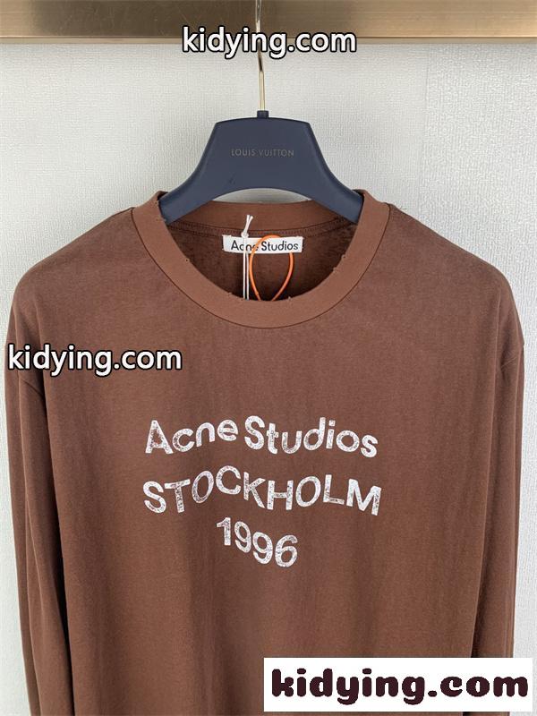 マルチカラー ブルー ロングスリーブTシャツ Acne Studios アクネ ストゥディオズ コピー フロントロゴプリント 丸首 リラックスフィット-3