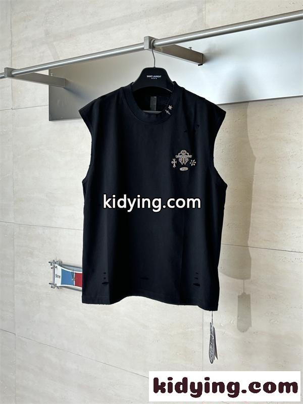 クロムハーツ メンズ ノースリーブTシャツ ブラック ホワイト 刺繍ロゴ入り Chrome Hearts コピー ノースリーブTシャツ カジュアル トップス-6