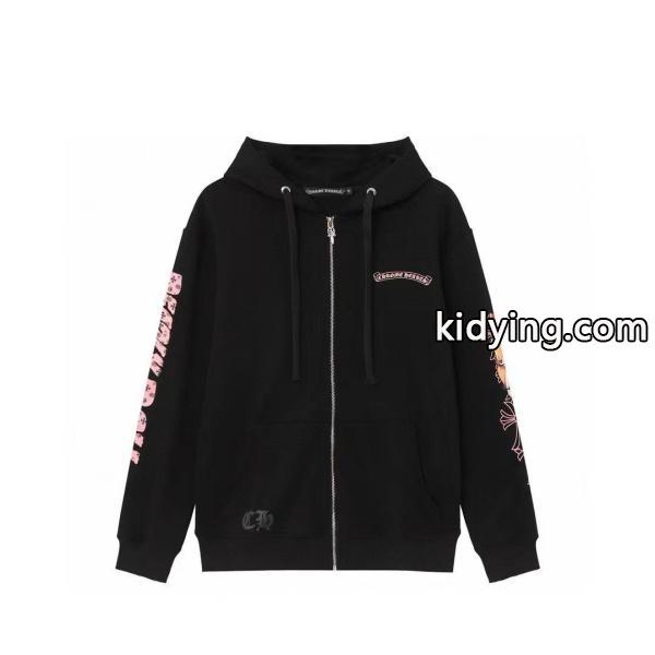 クロムハーツ コピー ジップパーカー クール ピンクロゴ クロスデザイン 人気 CHROME HEARTS-1