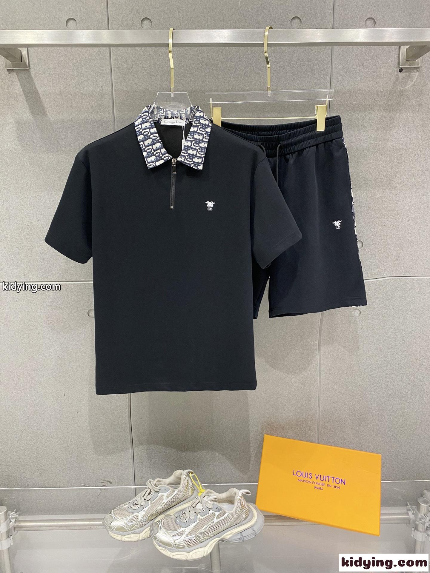 ディオール コピー スポーティーセット 半袖ポロシャツ ショートパンツ ホワイト ネイビーライン Dior-1