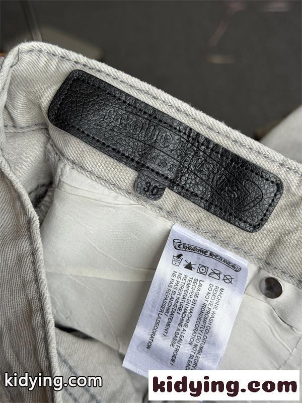 ライトグレー ストレートデニムパンツ Chrome Hearts クロムハーツ コピー クロスパッチ装飾 ウォッシュ加工 5ポケット ジーンズ-8