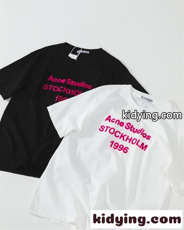アクネストゥディオズ コピー プリントTシャツ Acne ブラック ホワイト 半袖 ストリート ペアコーデ-3