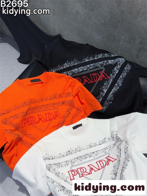 話題独占 オレンジ ホワイト ストリートモード PRADA プラダ コピー 半袖 Tシャツ-7