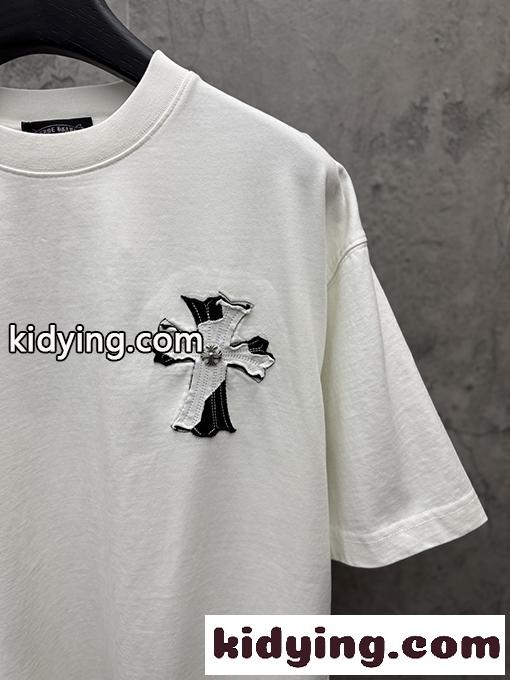 ディープグリーン 半袖Tシャツ Chrome Hearts クロムハーツ コピー 胸元サークルロゴ 同色刺繍調 クルーネック ゆったりシルエット-7