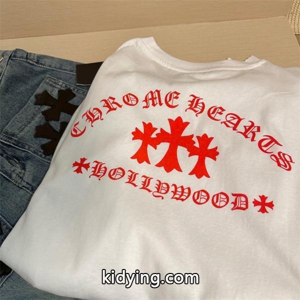 CHROME HEARTS 偽物 モダンクラシック デザイン ネイビー&ホワイト 長袖Tシャツ HOLLYWOODロゴ クロムハーツ-0
