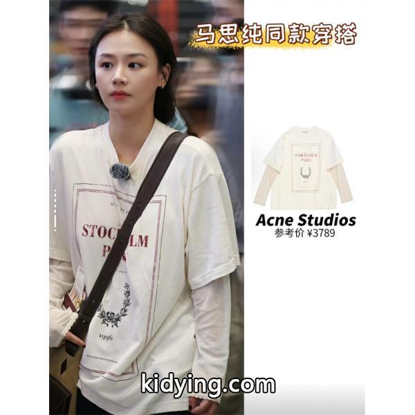 ACNE STUDIOS アクネ ストゥディオズ コピー 雰囲気 ホワイト グラフィック ロングTシャツ こなれ感-2
