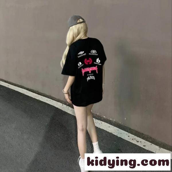 2026春夏新作BALENCIAGA コピー マルチロゴプリント半袖Tシャツホワイト個性派デザイン-4