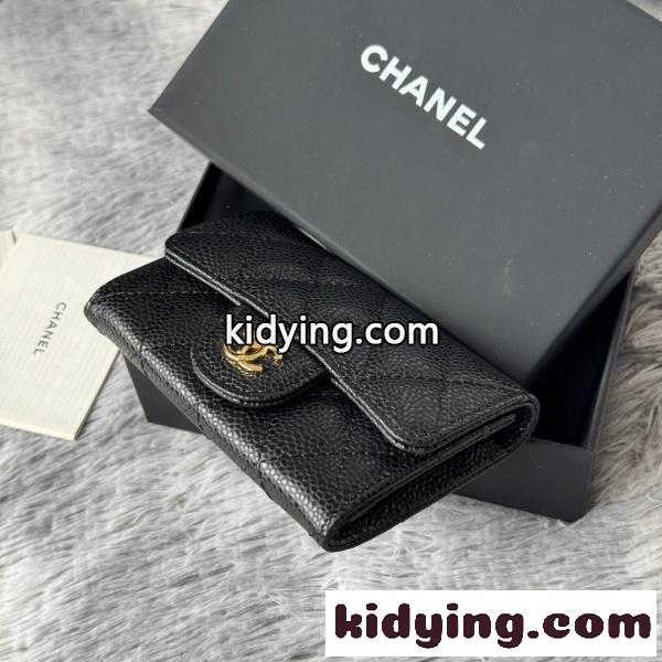 2026新作 CHANEL シャネル コピー クラシックカードケース レディース キャビアスキン 羊皮 ココマーク ブラック 大小球纹 ミニウォレット P80819-2