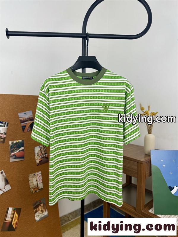 CHROME HEARTS クロムハーツ コピー 2026新作 メンズ 半袖Tシャツ ボーダー 総柄 ロゴ刺繍 クルーネック コットン-4