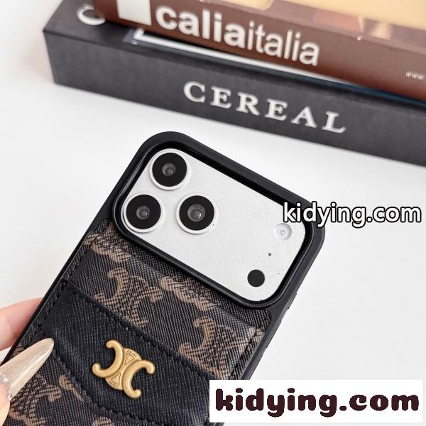 2026新作 CELINE 激安 セリーヌ スマホケース トリオンフ柄 カード収納 スタンド機能付き メタルロゴ 多機能 携帯ケース 人気アイテム-5