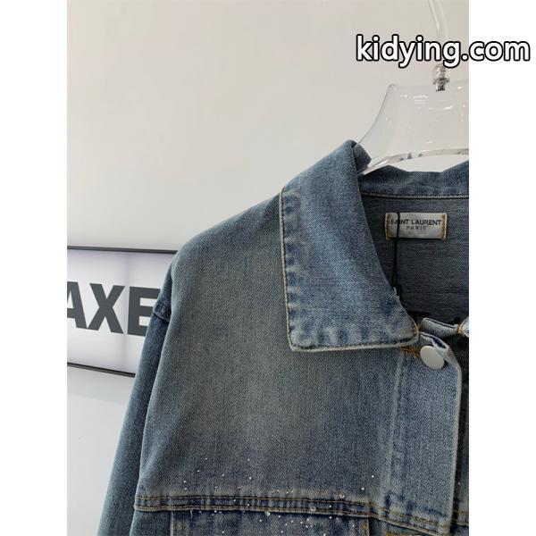 SAINT LAURENT 偽物 秋冬フェミニントレンディ ライトブルー ブリリアントアクセント デニムジャケット サンローラン-2