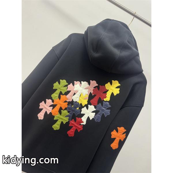 季節限定 ブラック カラフル クロス刺繍デザイン Chrome Hearts クロムハーツ スーパーコピー パーカー 裏起毛-4