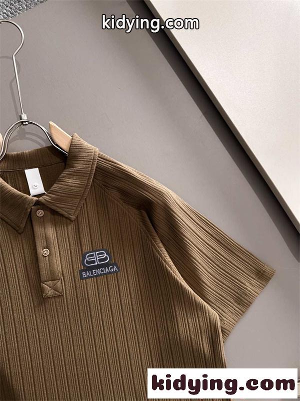 リブ編み バレンシアガ コピー ポロシャツ 半袖 ニット風 ストレッチ トップス カジュアル きれいめ 夏向け Balenciaga ブラウン-2