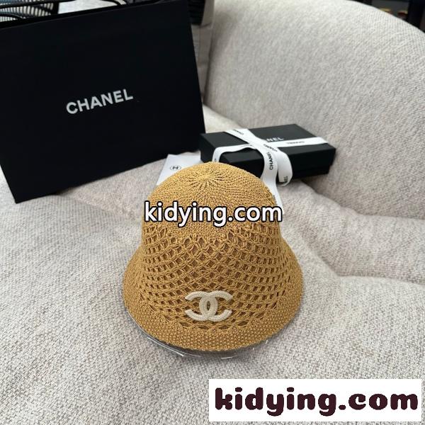 2026新作 CHANEL シャネル 透かし編みバケットハット レディース サマーニット帽 軽量通気性 ワイドブリム ココマークデザイン-4