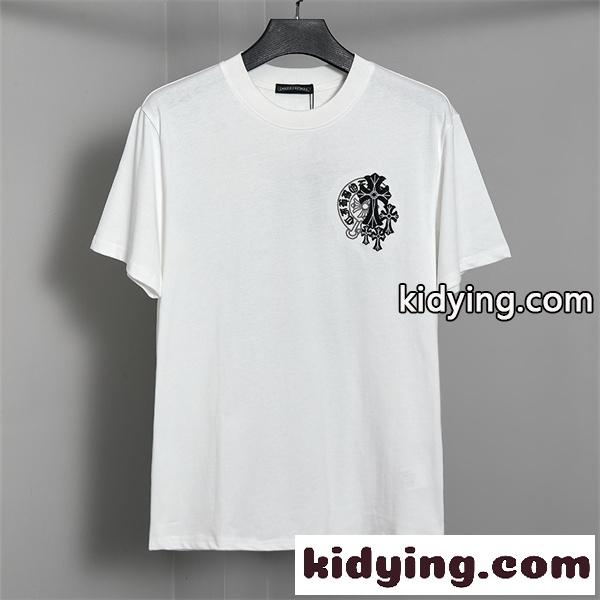 ホワイト 半袖Tシャツ Chrome Hearts クロムハーツ コピー 胸元ワンポイントロゴ バックビッグクロスグラフィック クルーネック モノトーンデザイン-0