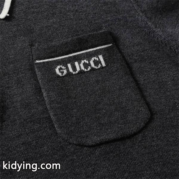 GUCCI コピー ロゴ入り ポロカラー ニット トップス グレー 長袖 シンプル カジュアル グッチ-1