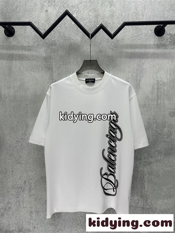 バレンシアガ コピー 半袖Tシャツ ワイドフィット ブラック ホワイト 片面プリント 縦配置 Balenciaga シンプル-4
