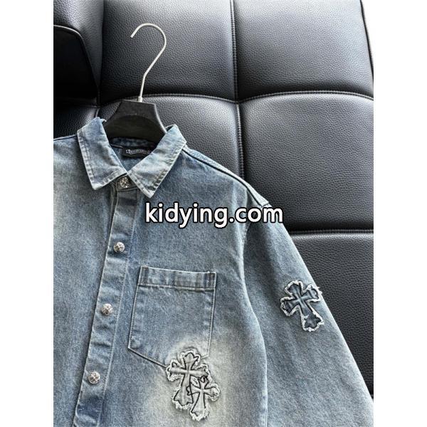 2025秋冬新作 ブラック クロス デニムシャツ刺繍デザイン Chrome Hearts クロムハーツ スーパーコピー-3