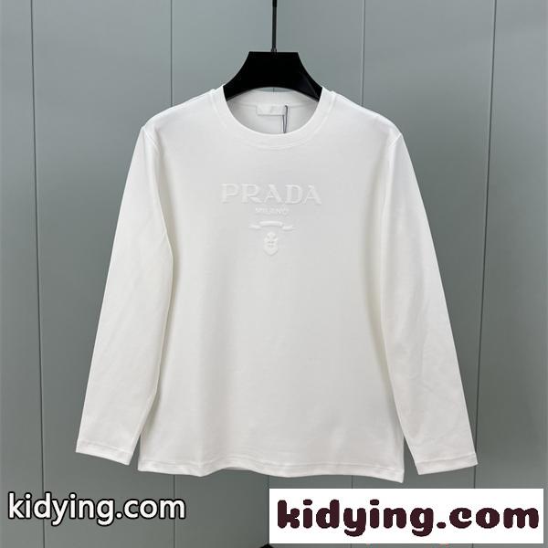 PRADA 長袖Tシャツ エンボスロゴ 立体加工 ミニマルデザイン 高級感 シンプル プラダ コピー-0