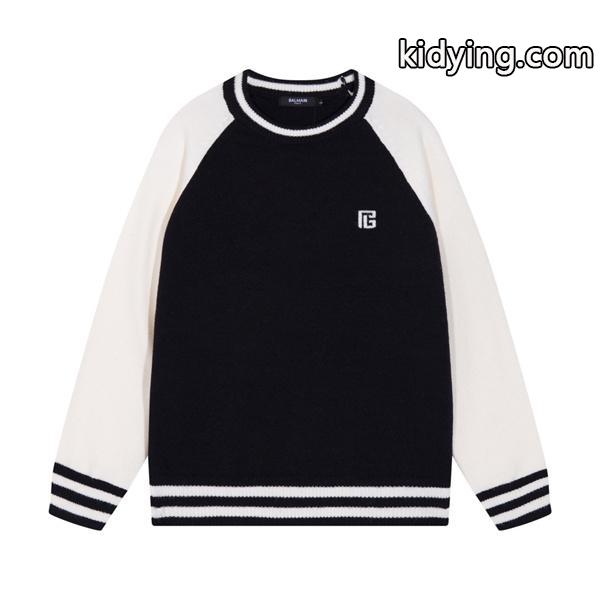 BALMAIN コピー 秋冬 スポーティ 定番 ブラック × ホワイト ベースボール風 ニットセーター バルマン-0