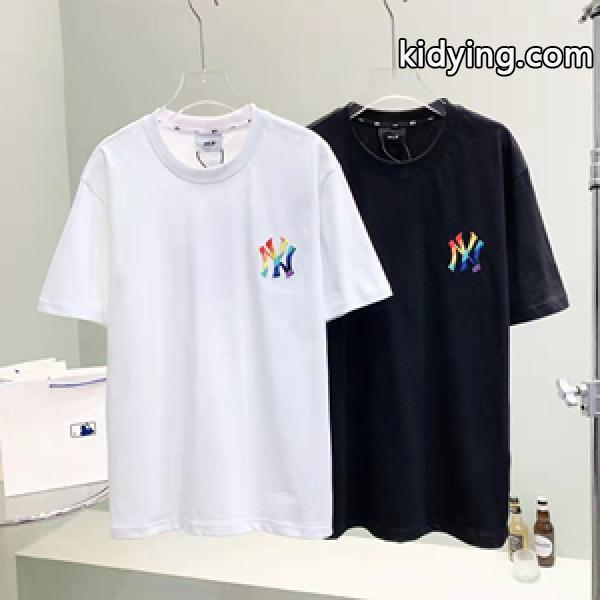 話題の韓国ファション MLBスーパーコピー半袖tシャツ 丸首ネック 虹色の刺繡 シンプルでクリーンなルックス-0