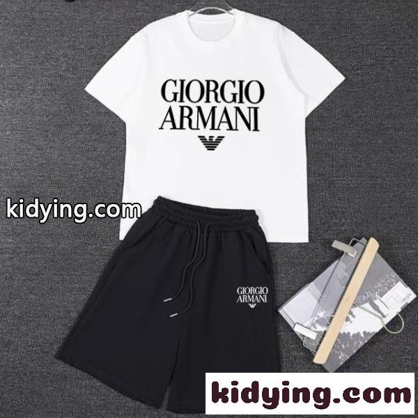 GIORGIO ARMANI コピー ジョルジオアルマーニ ロゴセットアップ 半袖Tシャツ ショートパンツ 上下セット リラックスフィット 人気モデル-0