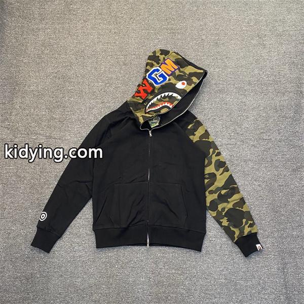 BAPE コピー 秋冬 個性 トレンディ ブラック × カモフラージュ シャーク 連帽 ジップアップ ベイプ-3