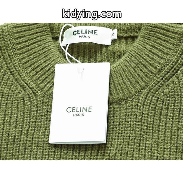 セリーヌ CELINE スーパーコピー柔らかな風合いが魅力の カーキ ロゴ刺繍 クルーネック ニット セーター-1