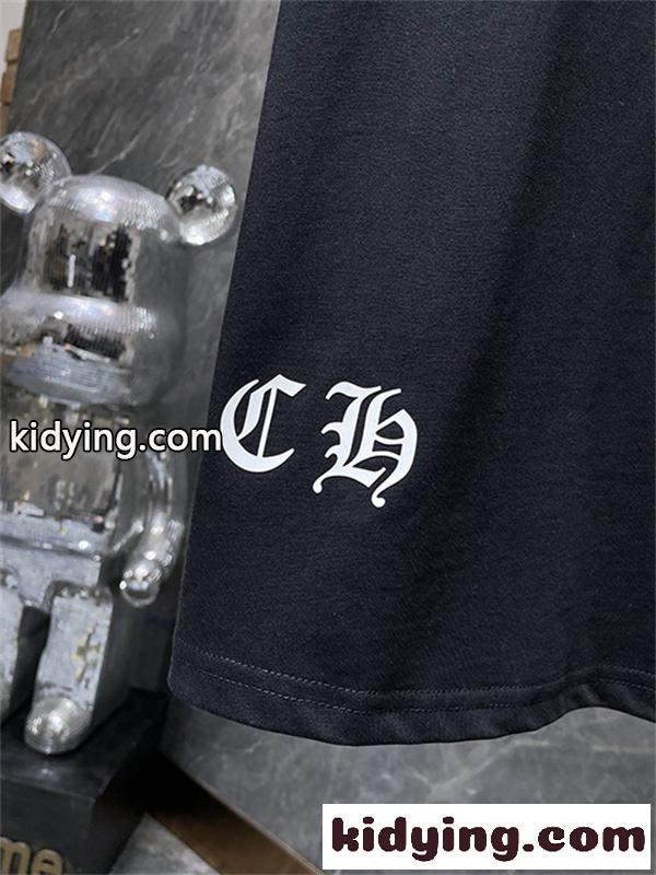 ブラック ホワイト 半袖Tシャツ Chrome Hearts クロムハーツ コピー 胸元サークルプリント カラーロゴ 丸首 カジュアルトップス-4