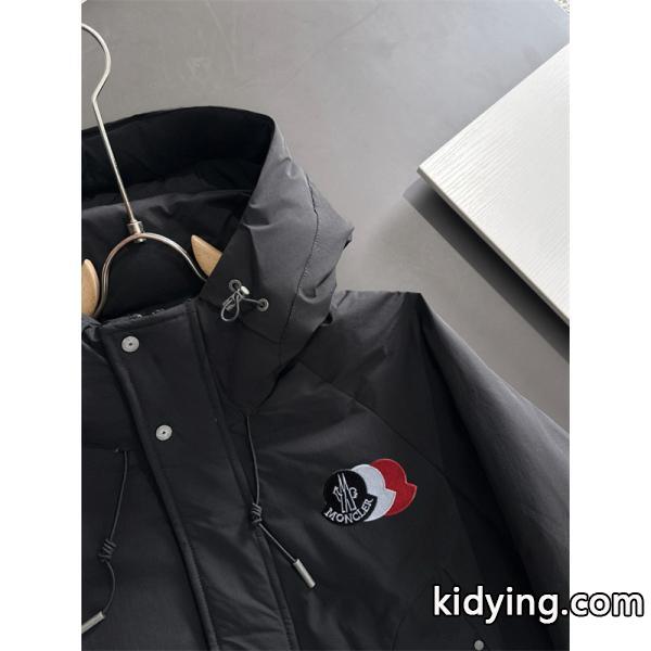 ブラック MONCLER ロング ダウン 連帽 ロゴ 秋冬長期着用 モンクレール 高品質 偽物コート レディース-3