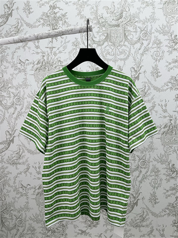 ブルー ホワイト ボーダー半袖Tシャツ クルーネック 細ピッチライン ゆったりシルエット カジュアルトップス-6