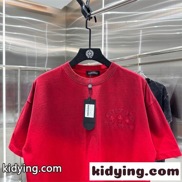 半袖Tシャツ 赤色 クロムハーツ コピー 刺繍デザイン バックロゴ クロス装飾 Chrome Hearts 高級感 モードカジュアル-5