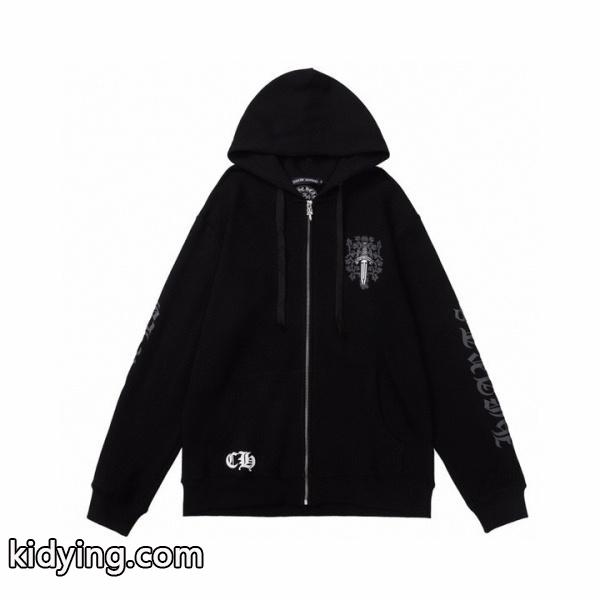 クロムハーツ コピー ジップパーカー 重厚 精巧 クロスエンブレム スリーブロゴ ブラック CHROME HEARTS-1