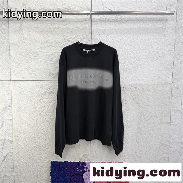 アレキサンダーワン コピー 長袖Tシャツ グラデーションロゴ Alexander wang モード系 ワイドフィット 春秋-0