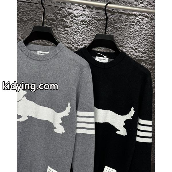 グレー × ブラック Thom Browne 偽物 2025秋冬対応 定番 2 色 ダックスフント刺繍 セーター トムブラウン-2
