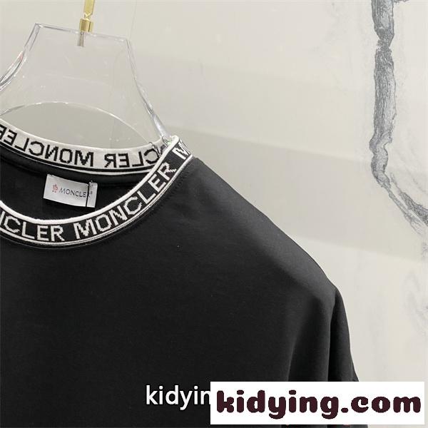 モンクレール コピー Moncler 半袖Tシャツ ブラック ホワイト ロゴネック クルーネック 刺繍ワッペン ストレッチコットン シンプル高級 ユニセックス-3