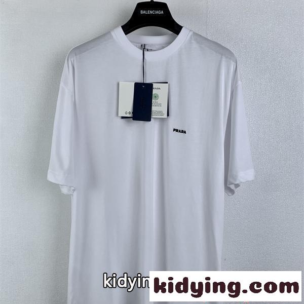 人気集中 ホワイト 上品 シンプル モードカジュアル メンズ Tシャツ PRADA プラダ コピー-0