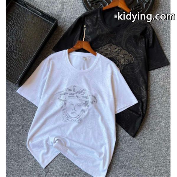 大人気丈夫なＴシャツ半袖英字プリントVERSACEヴェルサーチ コピー綺麗なシルエットブラックホワイト-0