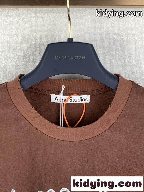 マルチカラー ブルー ロングスリーブTシャツ Acne Studios アクネ ストゥディオズ コピー フロントロゴプリント 丸首 リラックスフィット-5
