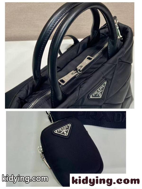 PRADA コピー プラダ ハンドバッグ ナイロンキルティング ブラック 2WAY ショルダーバッグ ミニポーチ付き 軽量 大容量 高級仕様 N級モデル レディース-5