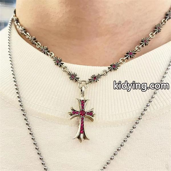 クロムハーツ コピー ネックレス 高品質 シルバー クロスデザイン ルビーストーン メンズ レディース ジュエリー CHROME HEARTS-0